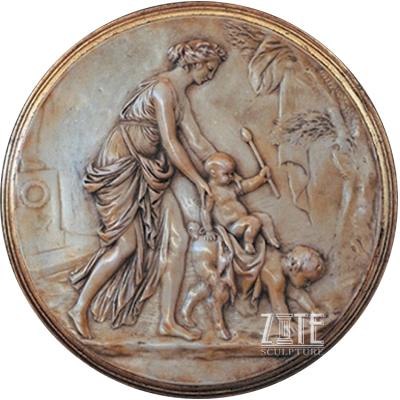 China Europe Interior Decoration Child And Mother Bronze Wall Relief Sculpture for sale