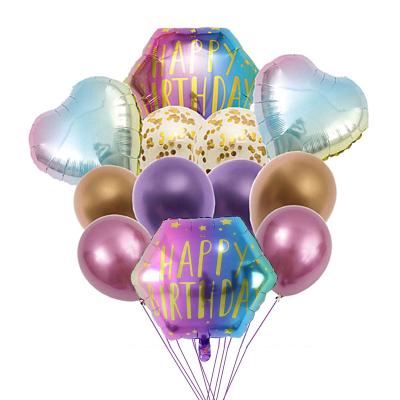 China Top Hot Party Supplies 12pcs Premium Quality Confetti Helium Happy Birthday Foil Latex Balloons for sale