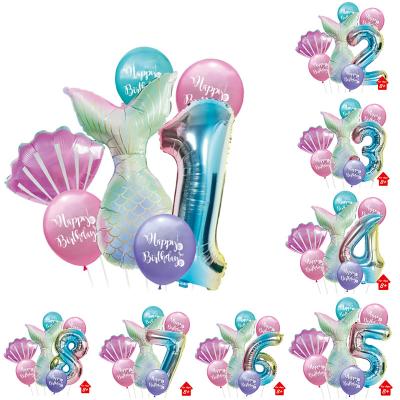 China Top Grade Party Mermaid Balloons Blue Mylar Balloons Under The Sea Shell Party Baby Shower Decorations for sale