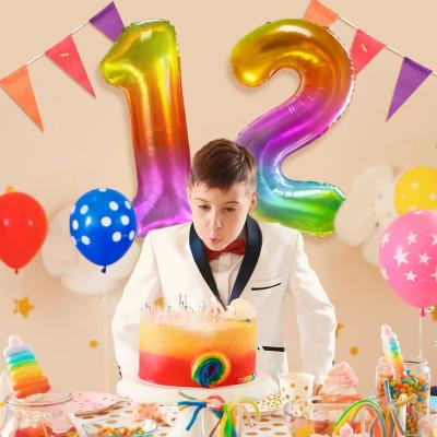 China Top Grade Party 40 Inch Rainbow Gradient Number Balloons 0-9 Large Jelly Digital Foil Balloons 7th Birthday Party Decorations for sale