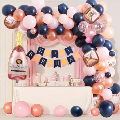 China Festival Decoration Rose Gold Navy Pink Birthday Party Decorations Set with Giant Happy Birthday Banner Foil Balloons for sale