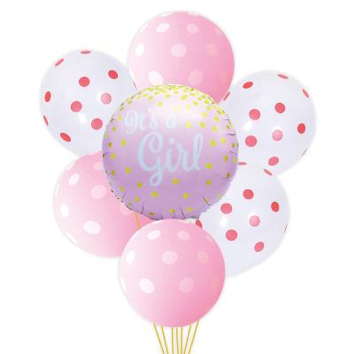 China Foil Top Grade 12 Inch Baby Shower Pink Polka Dots Balloon Foil Ball Birthday Party 1pcs Printed First Balloon Decorations For Girls for sale