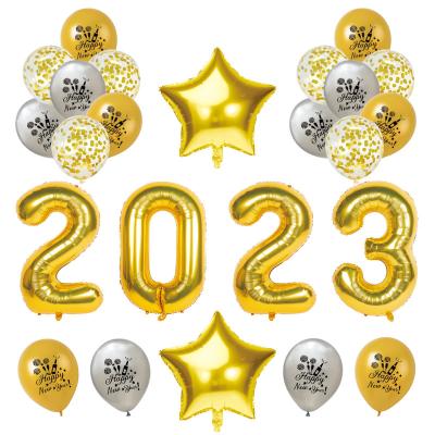 China Activity Decoration 2023 Happy New Year Party Decoration 25pcs Party Latex Foil Confetti Printed Balloon Letter Balloon for sale