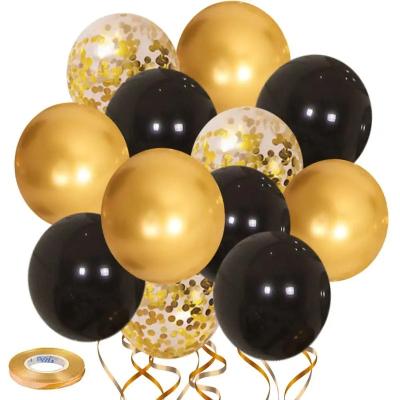 China Top Grade 50pcs 12inch Gold Confetti Baby Shower Birthday Party Balloons Black Latex Balloons For Birthday Wedding Baby Shower Graduation Party Balloon for sale