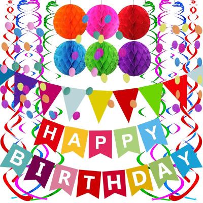 China Birthday Party Grade Happy Birthday Top Banner With Paper Confetti Bunting Garland Swirl Colorful Paper Flag Circle Streamers for sale