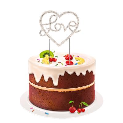 China Exquisite Happy Birthday Cake Topper Party Decorations Top Grade Alloy Metal Rhinestone Heart Shape Clear Rhinestone Metal Cake Topper for sale