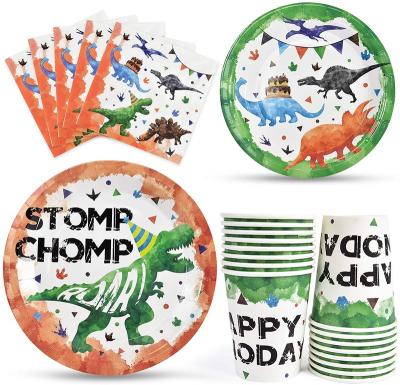 China Festival Decoration Grade Dinosaur Theme Top Party Tableware Set Paper Plates Set Birthday Decoration Party Supplies for sale