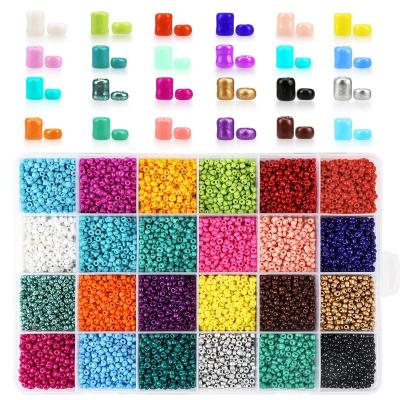 China Crystal Glass Seed Beads 24 Colors Small Beads Kit Bracelet Beads with Plastic 24-Grid Storage Box for Jewelry Making for sale