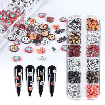 China African Clay Beads 12 Grid Devil Cartoon Pottery Ghost Pumpkin Skull Colorful DIY Halloween Clay Beads Set Soft For Nail Art for sale