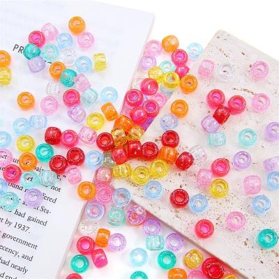 China Bea DIY Accessories 9mm Glitter Powder Colorful Plastic Bracelet Necklace Accessories DIY Acrylic Barrel Bea For Jewelry Making Big Hole for sale