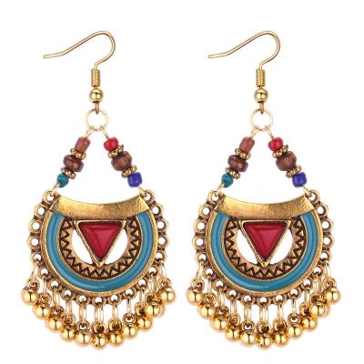 China Vintage Ethnic BOHEMIA Earrings Exaggerated Indian Ball Earrings Metal Oil Drip Style Teardrop Female Tassel Earrings for sale