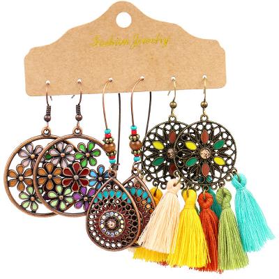 China The Other Combination Fashion Vintage Wind Ethnic Three Style Tassel Earrings Bohemian Set for sale