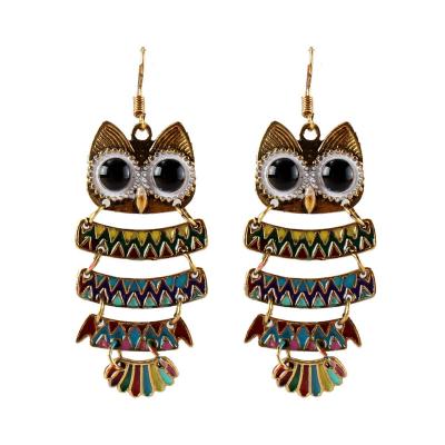 China Trendy Animals Owl Dangle Earrings Fashion Alloy Drop Oil For Women Girls for sale