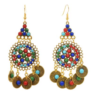 China Antique CLASSIC Bohemian National Style Hollow Bead Carved Drop Earrings Indian Jewelry for sale