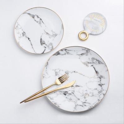 China Viable Nordic Western Food Home Dessert Salad Steak Marble Gold Porcelain Ins Ceramic Dish for sale