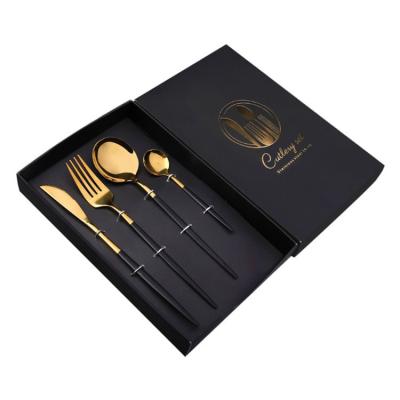 China Cheap Travel 410 Stainless Steel Portable Cutlery Gift Set Travel Flatware Spoon Fork and Knife Set Cheap Outdoor Portable with Box Packing for sale