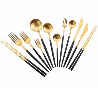 China Gold Black Portugal Disposable Reusable Cutlery Set Disposable Reusable Cutlery Set Restaurant Knife Fork Spoon Chopsticks Portugal Stainless Steel for sale