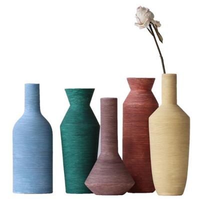 China Central Institute of Statistics Morandi industrial Nordic silk design ceramic vase living room table porch decoration opens wholesale for sale