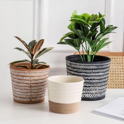 China Nordic American Style Potted Ceramic Flowerpot Relief Storage Flower Pot Creative Home Manufacturers Wholesale for sale