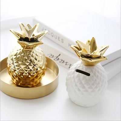 China Coin save Nordic funny unique home ceramic pineapple decoration bank coin piggy bank gold wholesale for sale