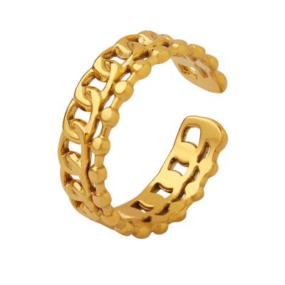 China Vintage Gold Plated Vermeil Miami Cuban Link Chain Band Ring Cuban Link Ring for sale