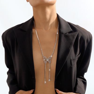 China Ethnic Elegant Temperament Niche Retro Long Sweater Chain Butterfly Claw Chain Full Diamond Lady Body Chain for sale