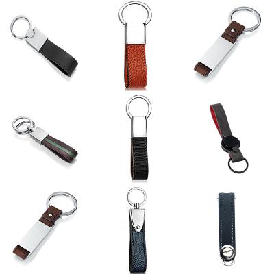 China Environmental Friendly Personalized Engraved Custom Logo Blank Stainless Steel Metal Car Key Ring Chain Leather Keychain for sale