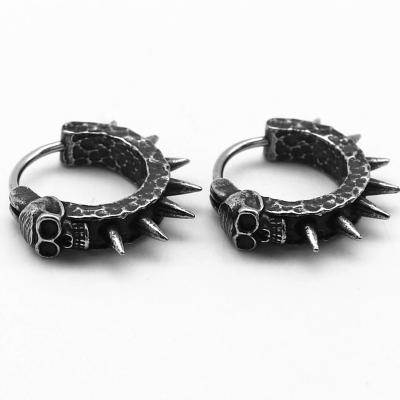 China High Quallity Hiphop Punk Style Cool Anti Silver Color Men Stainless Steel Skull Huggie Earrings For Man for sale