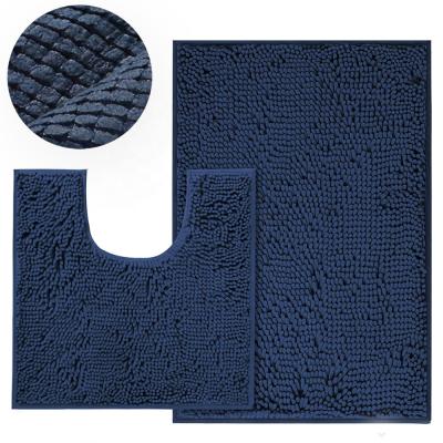 China Durable 2pcs Bathroom Non-Slip Cover Set Mat Machine-Washable Bath Rug Washable Chenille Rug Covers Hot Melt Backing Amazon High Quality for sale