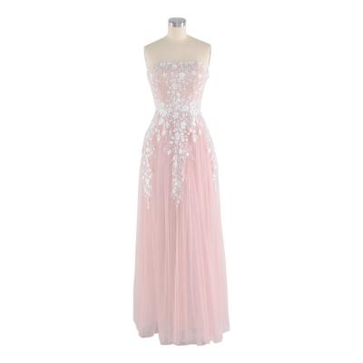 China OEM New Arrivals Pink Maxi Women Backless One Line Applique Anti-Static Offshoulder Dresses Long Mesh for sale