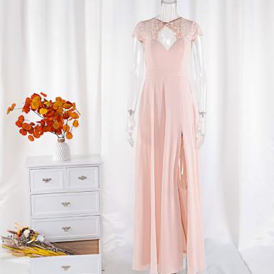 China Anti-Static Custom Color V-Neck Lace Up Backless Blush Pink Maid Dress Brides Short Sleeve Chiffon Dresses Women for sale