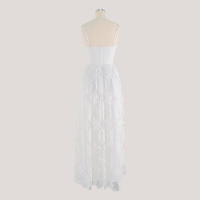 China Latest Design Lace Strap Appliqued Wedding Bride Dresses A Line Anti-Static Maxi White for sale