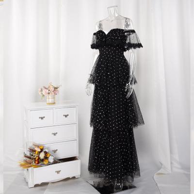 China Factory Wholesale Gold Plated Short Sleeve Anti-Static Off Shoulder Dresses Long Cake Dress Women Party Evening for sale