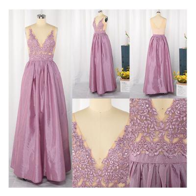 China OEM/ODM Anti-Static Mauve Yarn Dyed Sleeveless V Neck Maxi Dress Evening Party Pleated Dress Women for sale