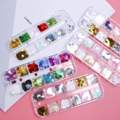 China Eco-Friendly Material 12 Grids Nails Glitter Snowflake Snow Christmas DIY Nails Manicure Nails Art Decor Set for sale