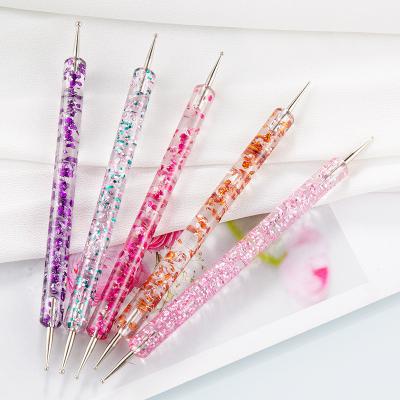 China Beauty Painting Nail Tools Professional 5pcs/set 2 Ways Nail Art Dotting Pen Flower Design Dotting Rhinestones Dot Stainless Steel Manicure Tools for sale