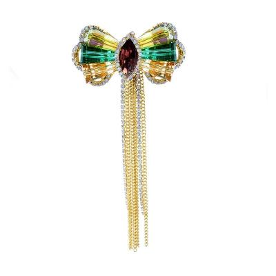 China ALLOY Rhinestonehand-made Bow Brooches For Women Tassel Beautiful Pin Crystal Bead Jewelry High Quality New 2021 Long for sale