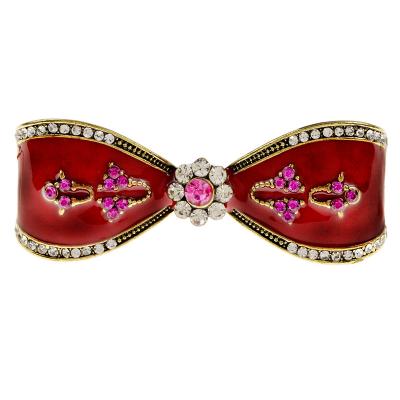 China ALLOY Rhinestone Bow Brooches For Women Enamel Bowknot Pin Retro Fashion Style 2 Colors Winter Available Accessories for sale