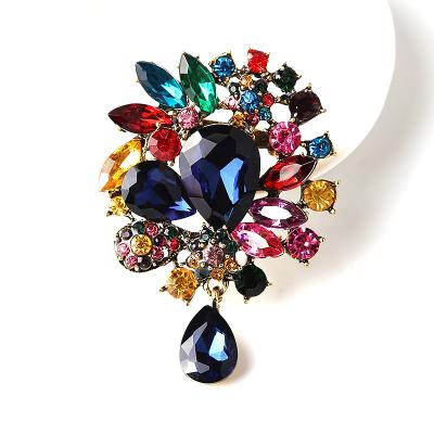 China New ALLOY Water Big Drop Crystal Rhinestones Pendant Brooches Ladies Jewelry Brooch Glass Pins For Women Wedding Jewelry for sale