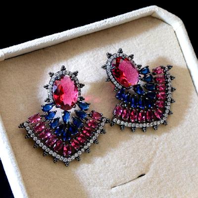 China TRENDY big fan stud earrings for women zircon fashion luxury earrings wedding party bridal accessories for sale