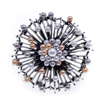 China ALLOY Round Pearl Brooch Colored Large Rhinestone Brooch Female Hollow Brooch Female Brooch for sale