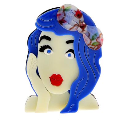 China Fashion New Beautiful Acetate Hair Girl Brooch Pin Fashion Acrylic Blue Fiber Jewelry for sale