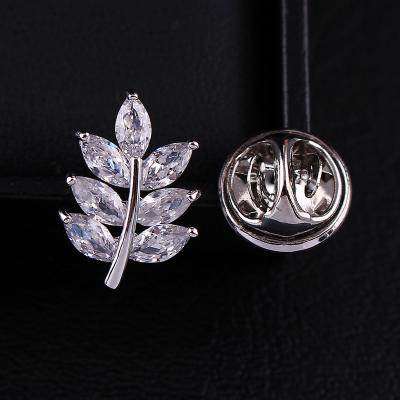 China New Cute 2 ALLOY Colors Zircon Leaves Flower Collar Pin Brooch Small Collar Brooches For Women Shining Fashion Jewelry for sale