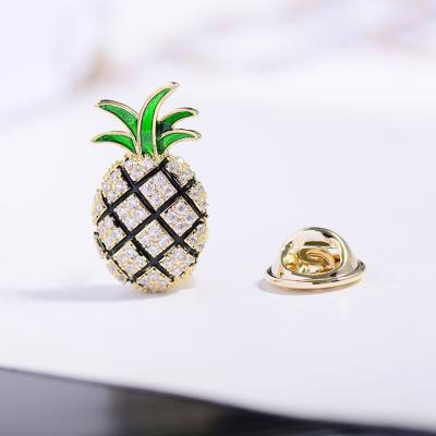 China New Trendy Fashion Cute Small Pineapple Collar Pins Enamel Green Stone Leaves Rhinestone Pineapple Brooches For Women Gift for sale