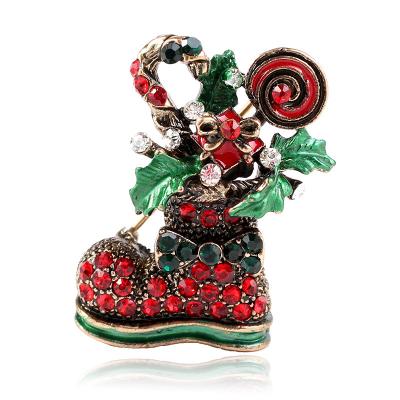 China Cute ALLOY Paint Christmas Boots Brooches For Women Creative Colorful Pins Party Casual Accessories Coat Sweater Jewelry for sale