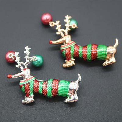 China ALLOY 2 Colors Avaibale Enamel Christmas Dog Brooches For Women Fashion Pin Party Jewelry Kids Red Green Animal Drop shipping for sale