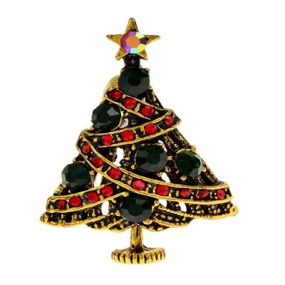 China New Trendy Christmas Tree Brooches For Women Rhinestone Christmas Tree Brooch Gift Fashion Jewelry Festival Brooch Coat Winter Coat for sale