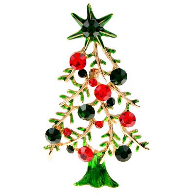 China Trendy Green Enamel Christmas Tree Brooches For Women And Men Party Cute Tree Rhinestone Office Causal Brooch Pins Gifts for sale