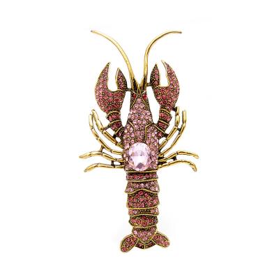 China ALLOY 2 Colors Available Large Rhinestone Lobster Brooches For Vivid Fish Pin Vintage Animal Jewelry Women Animal Gift New for sale