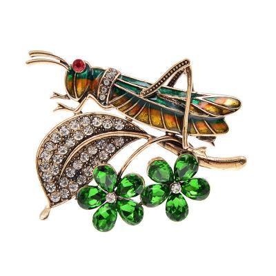 China ALLOY Vintage Crystal Grasshopper Brooches For Women Grasshopper Insect Pin Fashion Flower Brooch Autumn Jewelry Drop Shipping Wholesale for sale